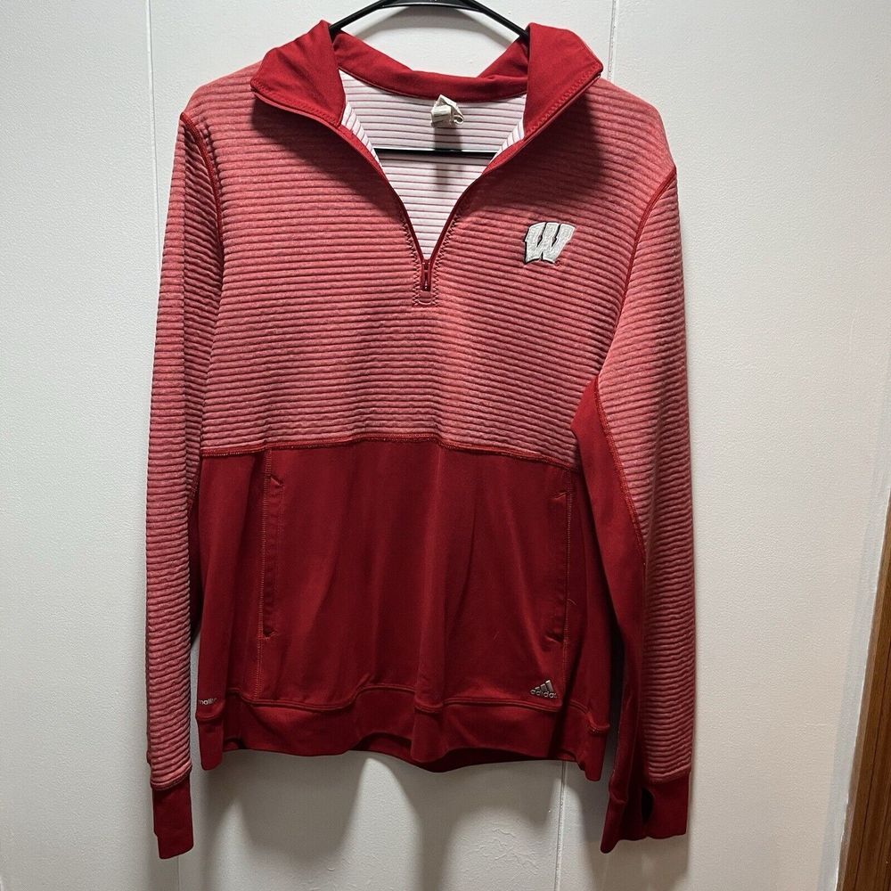 Adidas Wisconsin Badgers 1/4 Zip Pullover Sweatshirt Women's‎ Size Large Red